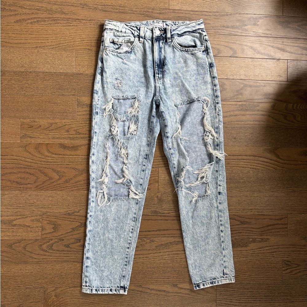 Garage Light Blue Distressed Straight Leg Jeans